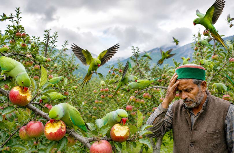 parrots attack apple orchards